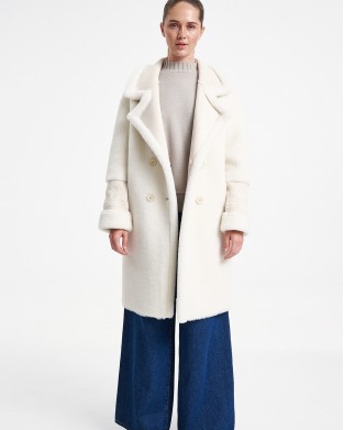 Glox Μάλλινο Παλτό Διπλής Όψης Off White