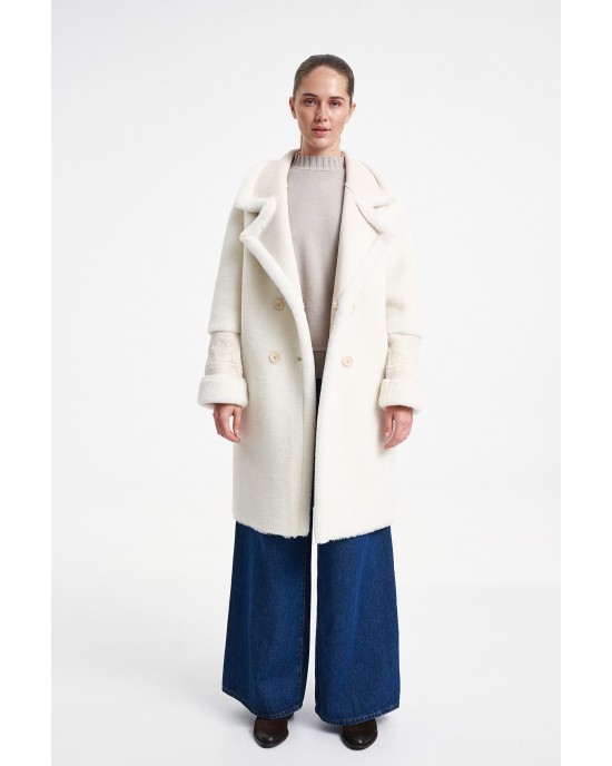 Glox Μάλλινο Παλτό Διπλής Όψης Off White