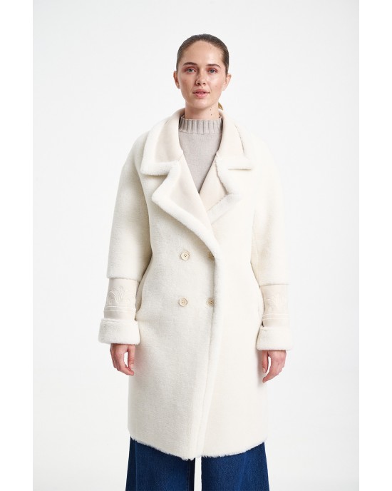 Glox Μάλλινο Παλτό Διπλής Όψης Off White