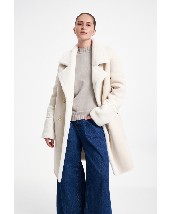 Glox Μάλλινο Παλτό Διπλής Όψης Off White
