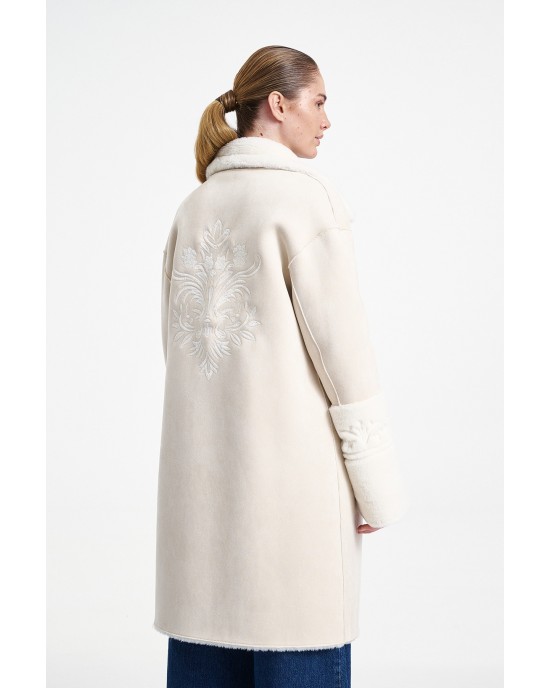 Glox Μάλλινο Παλτό Διπλής Όψης Off White