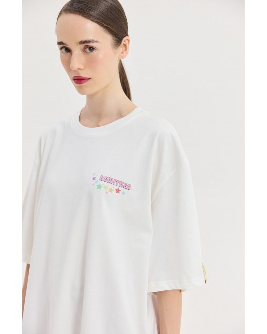 Hemithea Cheetah Rainbow Floyd T-shirt Off White Μπλούζα