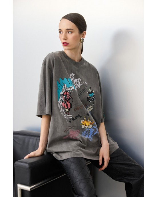 Hemithea Cheetah Rock On T-shirt Used Grey Μπλούζα