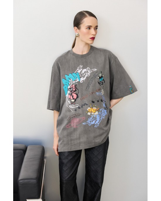Hemithea Cheetah Rock On T-shirt Used Grey Μπλούζα