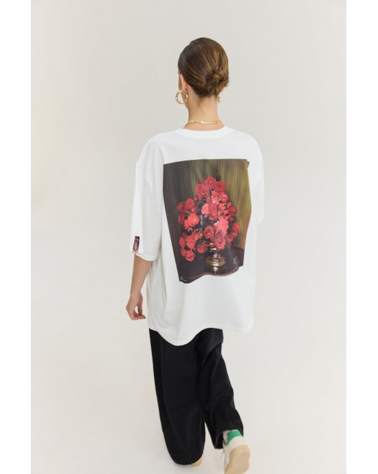 Hemithea Cheetah T-shirt Vase With Roses White Μπλούζα