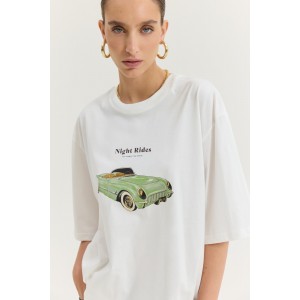 Hemithea Cheetah T-shirt Retro Car Off-White Μπλούζα