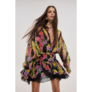 Hemithea Heather Dragon Flower Black Πουκάμισο