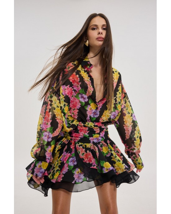 Hemithea Heather Dragon Flower Black Πουκάμισο