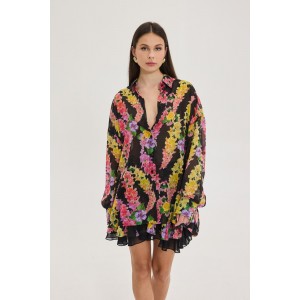 Hemithea Heather Dragon Flower Black Πουκάμισο