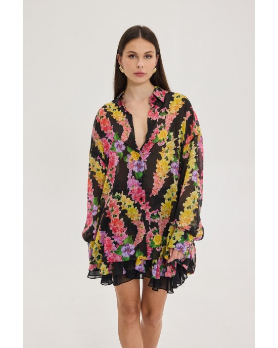 Hemithea Heather Dragon Flower Black Πουκάμισο