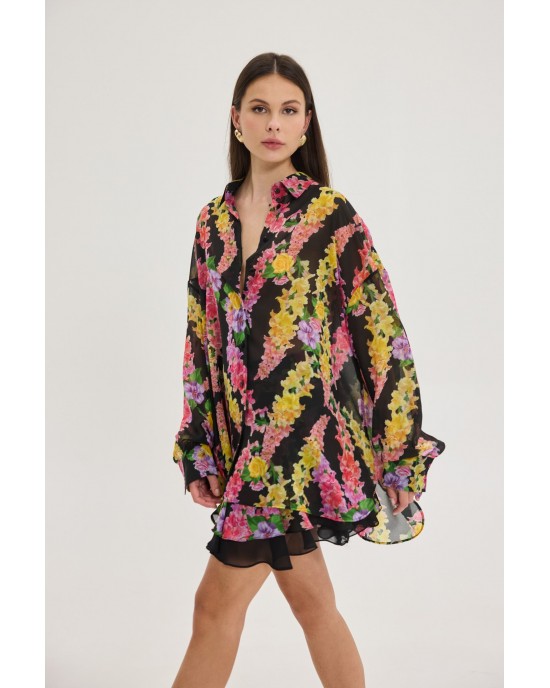 Hemithea Heather Dragon Flower Black Πουκάμισο