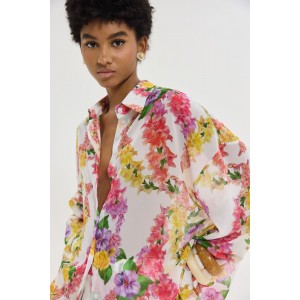 Hemithea Heather Dragon Flower White Πουκάμισο