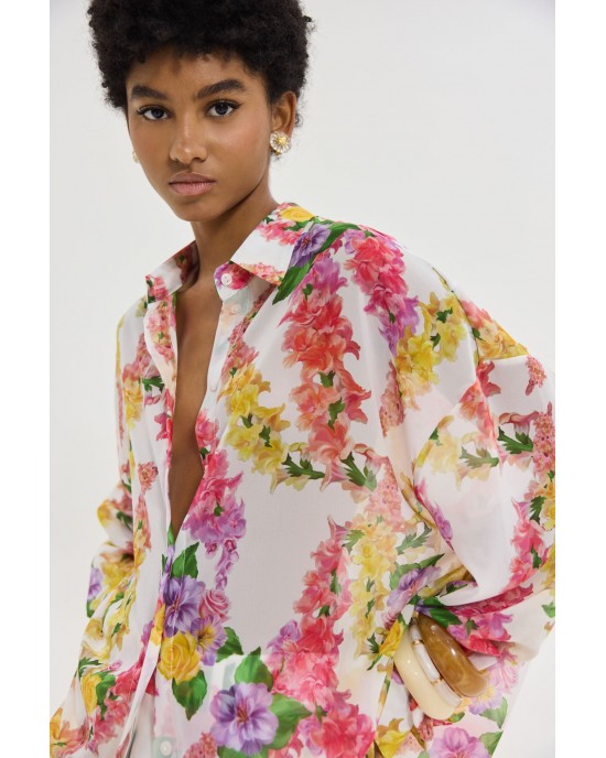 Hemithea Heather Dragon Flower White Πουκάμισο