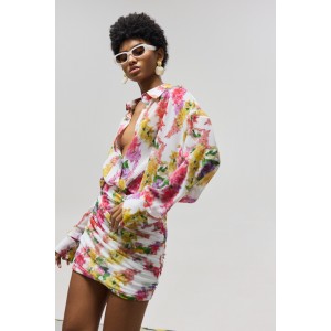 Hemithea Heather Dragon Flower White Πουκάμισο