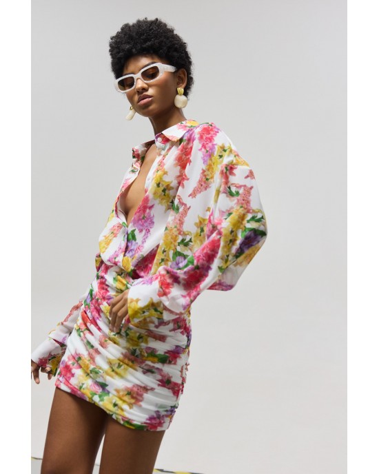 Hemithea Heather Dragon Flower White Πουκάμισο