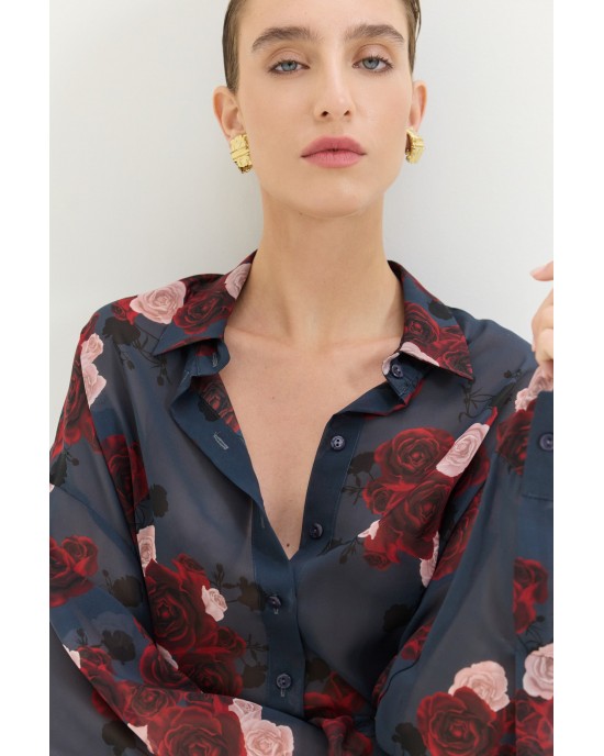 Hemithea Heather Shadow Roses Blue Πουκάμισο