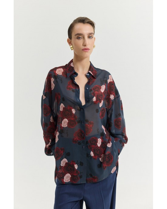 Hemithea Heather Shadow Roses Blue Πουκάμισο