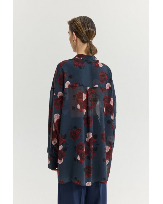 Hemithea Heather Shadow Roses Blue Πουκάμισο