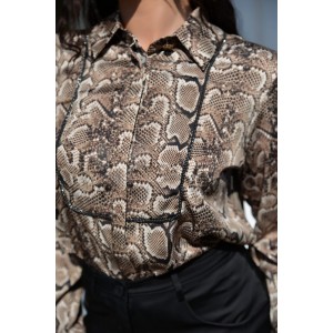 House Of Angels Snake Print Camel Rhinestones Seams Πουκάμισο