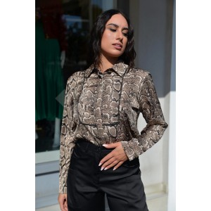House Of Angels Snake Print Camel Rhinestones Seams Πουκάμισο