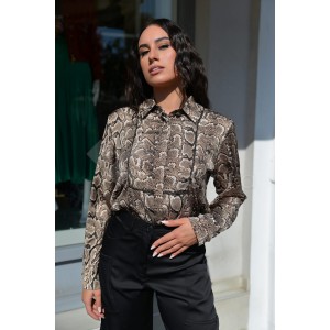 House Of Angels Snake Print Camel Rhinestones Seams Πουκάμισο