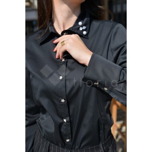 House Of Angels Star Buttons Cotton Poplin Black Πουκάμισο
