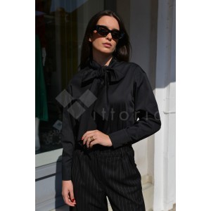 House Of Angels Bow-Detail Neck Cotton Poplin Black Πουκάμισο