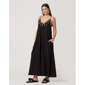 House Of Angels Mini Roses Strap Black Long Φόρεμα