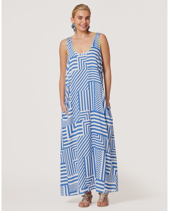 House Of Angels Stripes Blue Sleeveless Maxi Φόρεμα