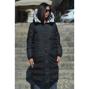 Ice Play Πουπουλένιο Μακρύ Μπουφάν Διπλής Όψης Black/White