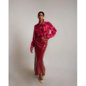 Iraida Nadia Croco Faux Leather Red Φούστα