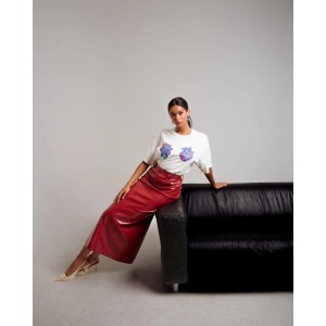 Iraida Nadia Croco Faux Leather Red Φούστα