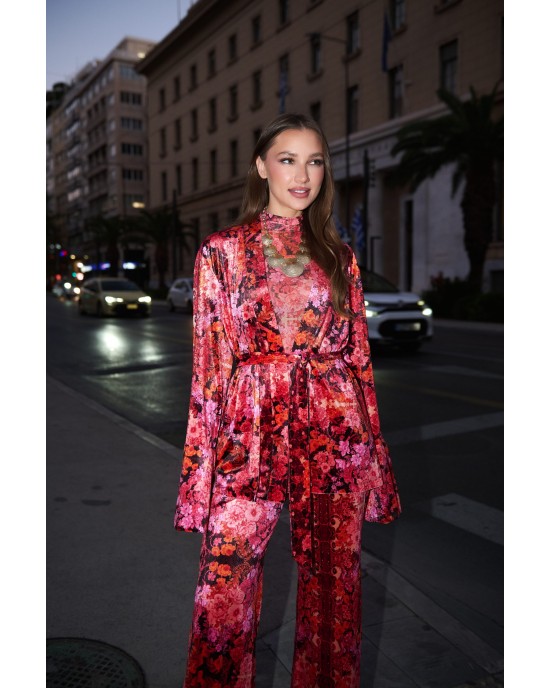 Iraida Catherine Velvet Set Kimono & Παντελόνι