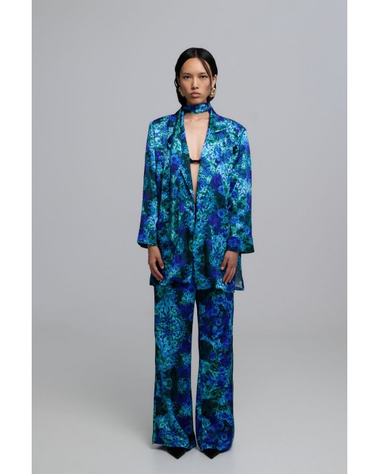 Iraida Josie Blue Satin Set Kimono & Παντελόνι Iraida Josie Blue Satin Set Kimono & Παντελόνι