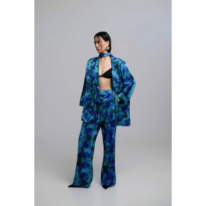 Iraida Josie Blue Satin Set Kimono & Παντελόνι Iraida Josie Blue Satin Set Kimono & Παντελόνι
