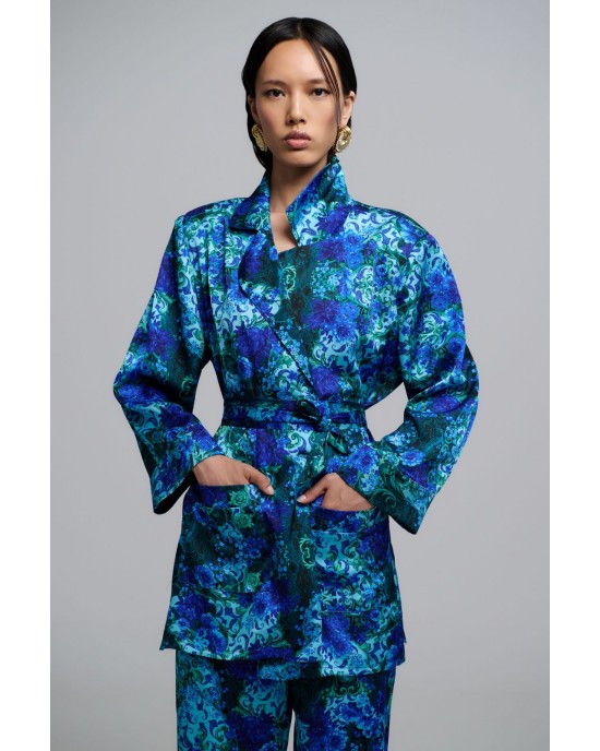 Iraida Josie Blue Satin Set Kimono & Παντελόνι Iraida Josie Blue Satin Set Kimono & Παντελόνι