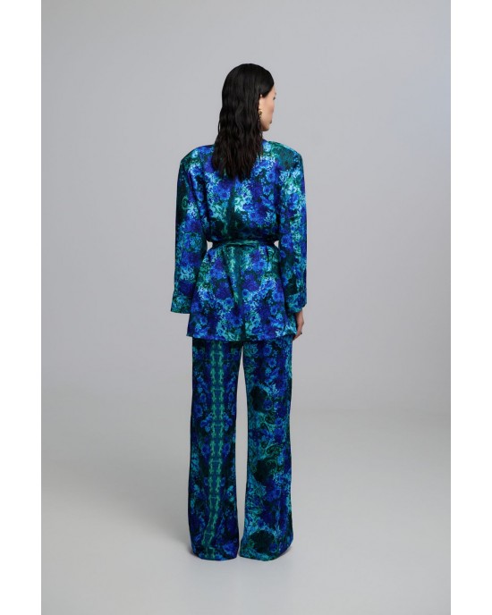 Iraida Josie Blue Satin Set Kimono & Παντελόνι Iraida Josie Blue Satin Set Kimono & Παντελόνι
