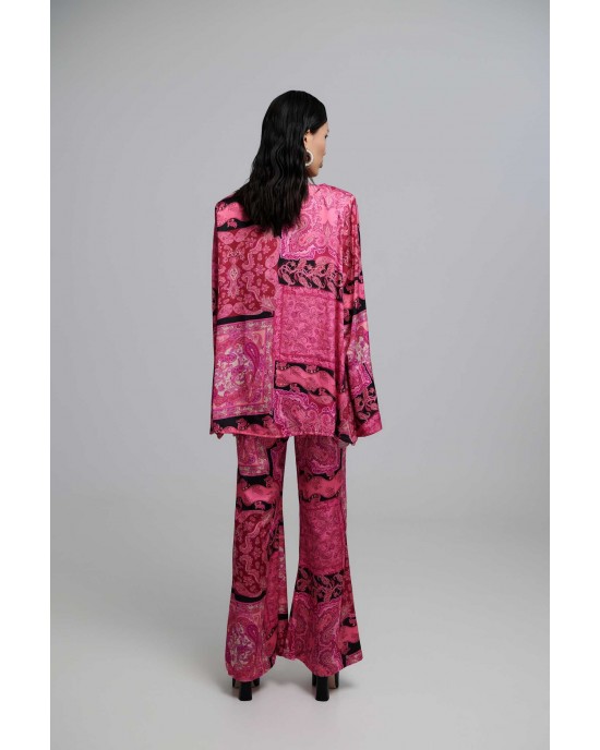 Iraida Selma Fuchsia Satin Set Kimono & Παντελόνι