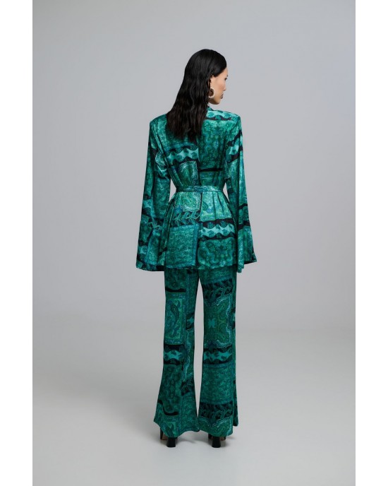 Iraida Selma Satin Green Set Kimono & Παντελόνι
