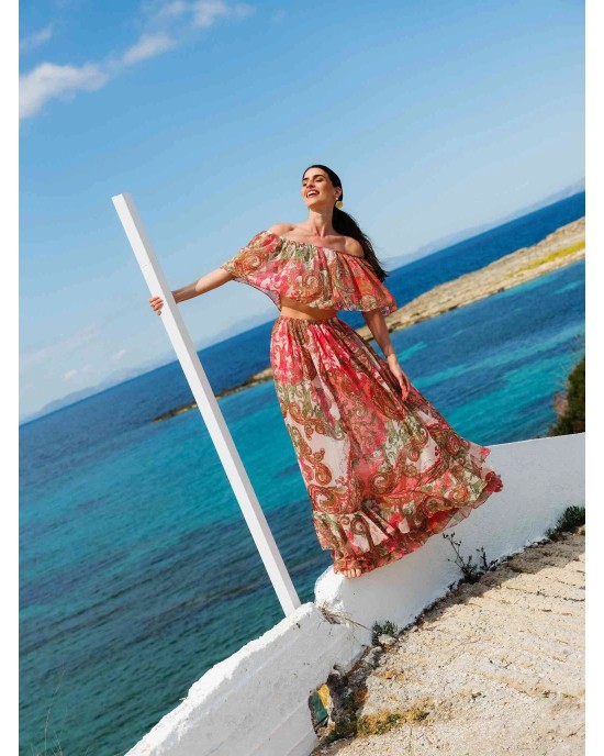 Iraida Cielo Orange Set Top & Maxi Φούστα