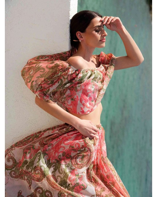 Iraida Cielo Orange Set Top & Maxi Φούστα