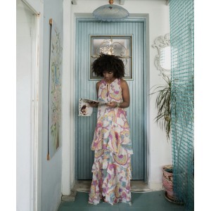 Iraida Aria White Ruffled Maxi Φόρεμα