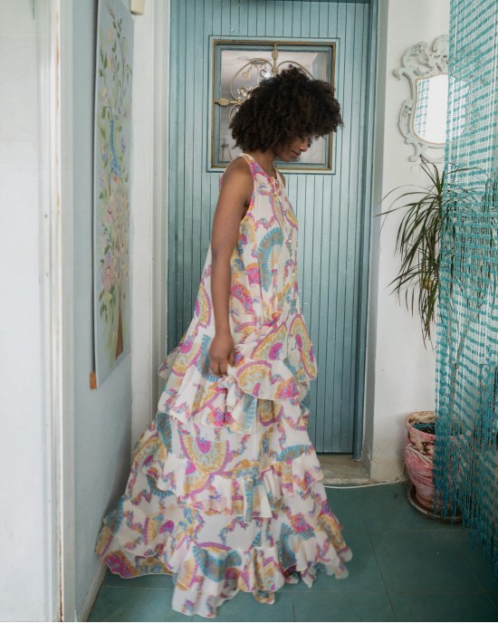 Iraida Aria White Ruffled Maxi Φόρεμα