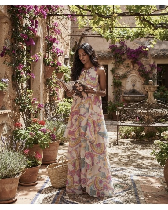 Iraida Aria White Ruffled Maxi Φόρεμα