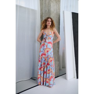 Iraida Dayflare Blue Satin Maxi Φόρεμα