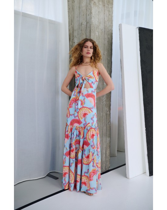 Iraida Dayflare Blue Satin Maxi Φόρεμα