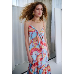 Iraida Dayflare Blue Satin Maxi Φόρεμα