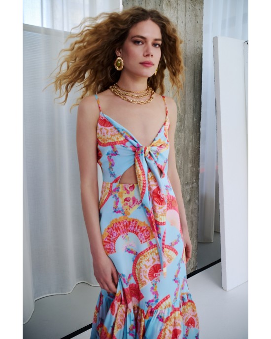 Iraida Dayflare Blue Satin Maxi Φόρεμα