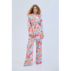 Iraida Goldray Light Blue Satin Set Kimono & Παντελόνι