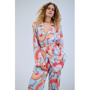 Iraida Goldray Light Blue Satin Set Kimono & Παντελόνι